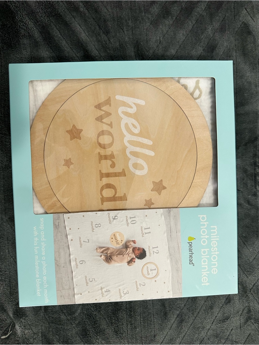 Milestone Photo Blanket Set with Wooden 'Hello World' Sign - Pearhead